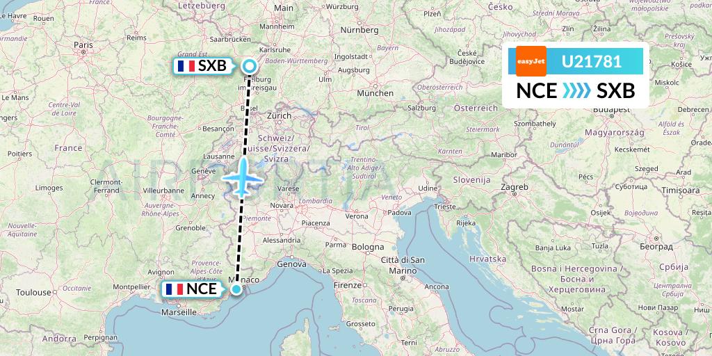 U21781 EasyJet Flight Map: Nice to Strasbourg