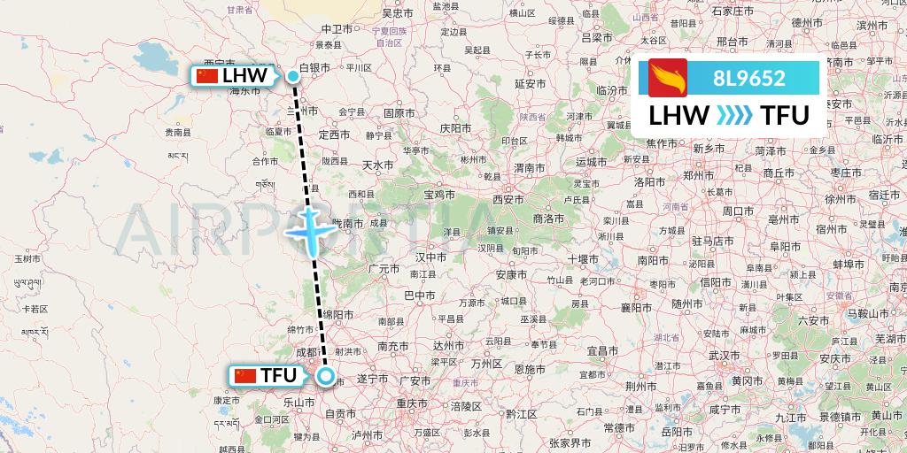 8L9652 Lucky Air Flight Map: Lanzhou to Chengdu