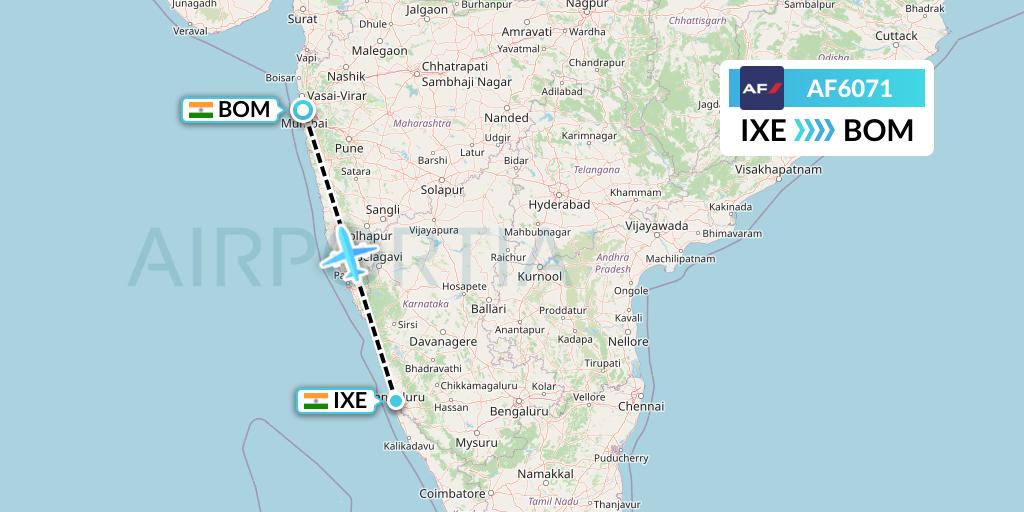 AF6071 Air France Flight Map: Mangalore to Mumbai