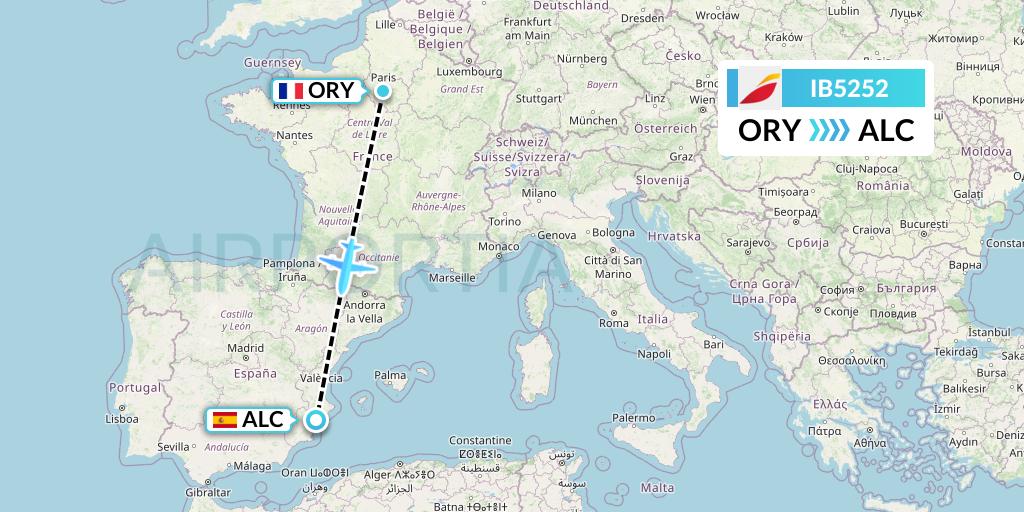 IB5252 Iberia Flight Map: Paris to Alicante