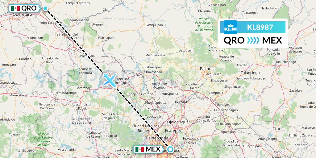 KL8987 KLM Flight Map: Queretaro to Mexico City