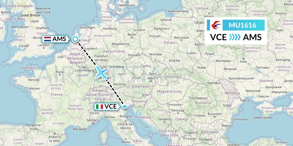 MU1616 China Eastern Airlines Flight Map: Venice to Amsterdam