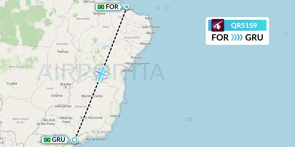 QR5159 Qatar Airways Flight Map: Fortaleza to Sao Paulo