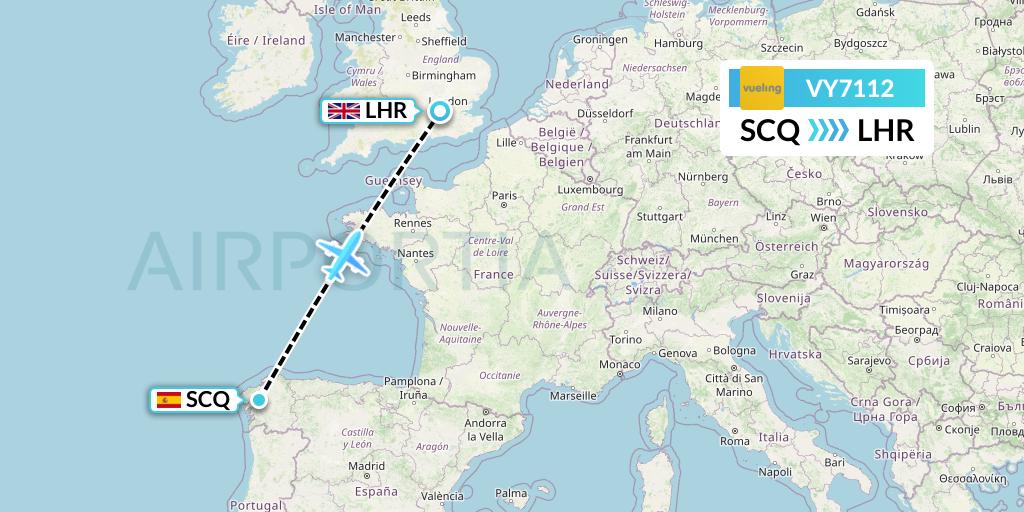 VY7112 Vueling Flight Map: Santiago to London