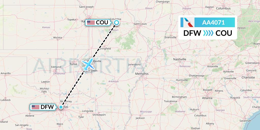 AA4071 American Airlines Flight Map: Dallas to Columbia