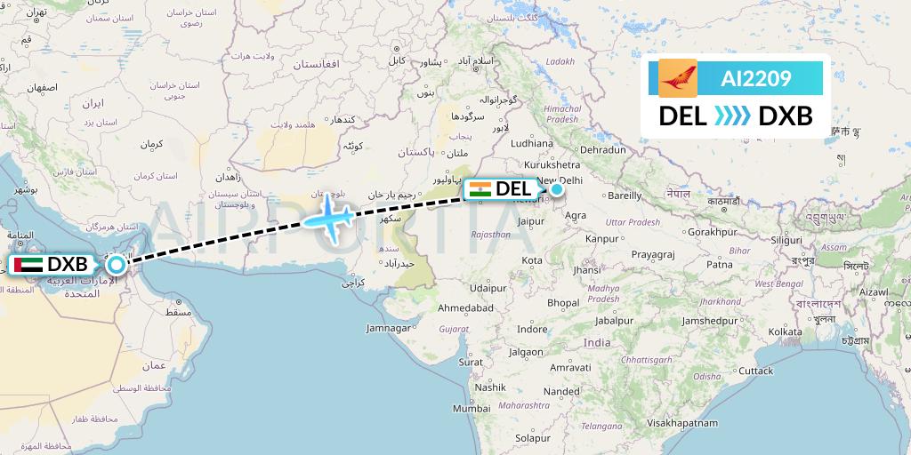 AI2209 Air India Flight Map: Delhi to Dubai