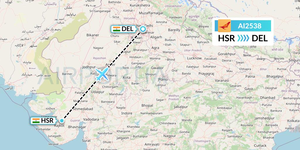 AI2538 Air India Flight Map: Rajkot to Delhi