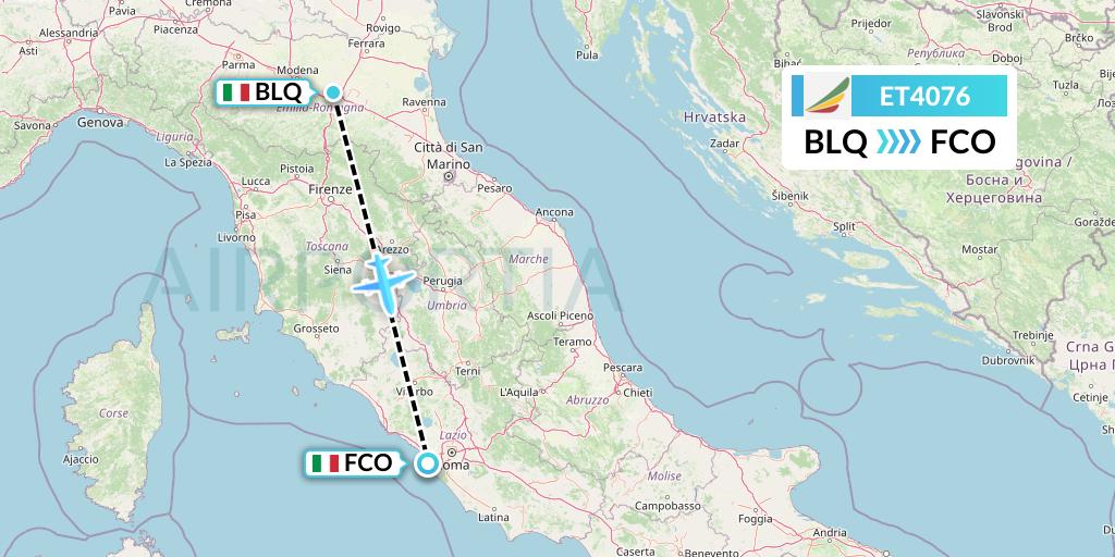 ET4076 Ethiopian Airlines Flight Map: Bologna to Rome