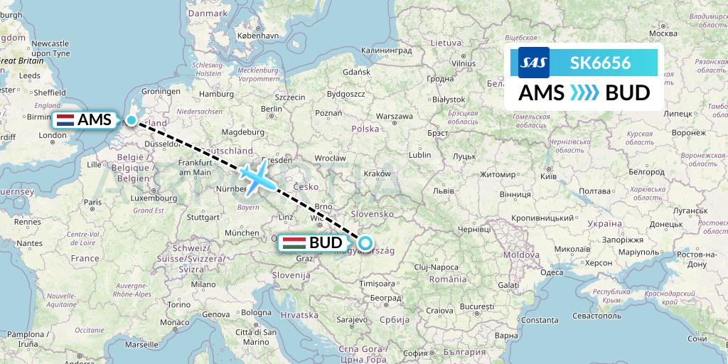 SK6656 SAS Flight Map: Amsterdam to Budapest
