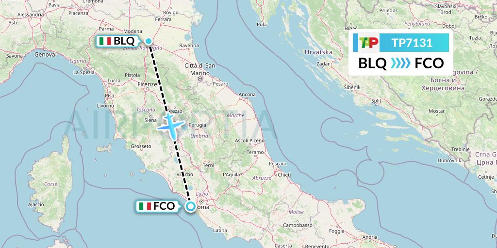 TP7131 TAP Portugal Flight Map: Bologna to Rome