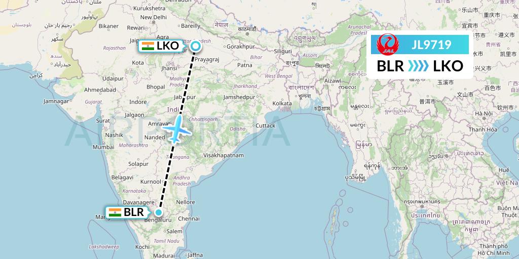 JL9719 Japan Airlines Flight Map: Bangalore to Lucknow