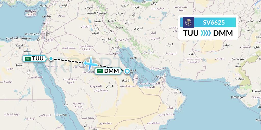 SV6625 Saudi Arabian Airlines Flight Map: Tabuk to Dammam
