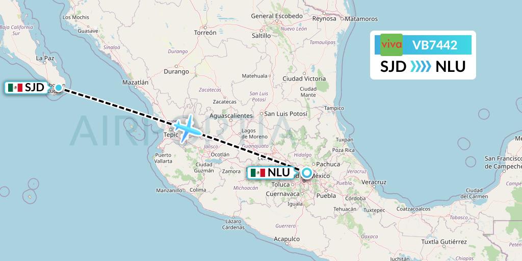 VB7442 VivaAerobus Flight Map: San Jose del Cabo to Reyes Acozac