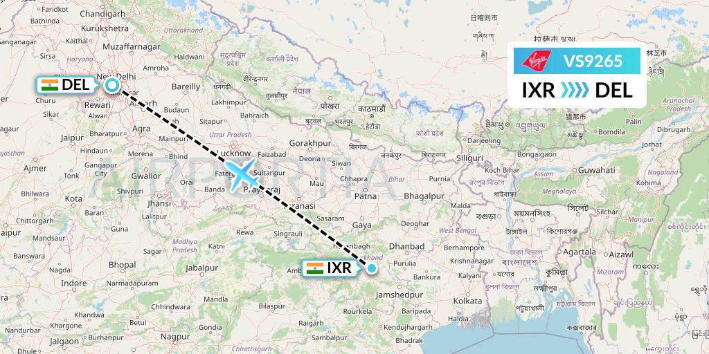 VS9265 Virgin Atlantic Airways Flight Map: Ranchi to Delhi