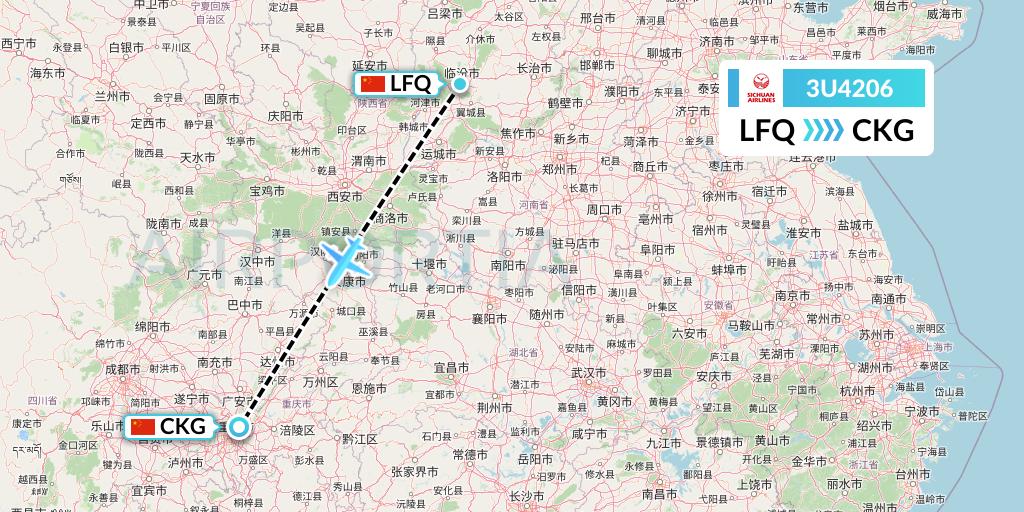 3U4206 Sichuan Airlines Flight Map: Yulin to Chongqing
