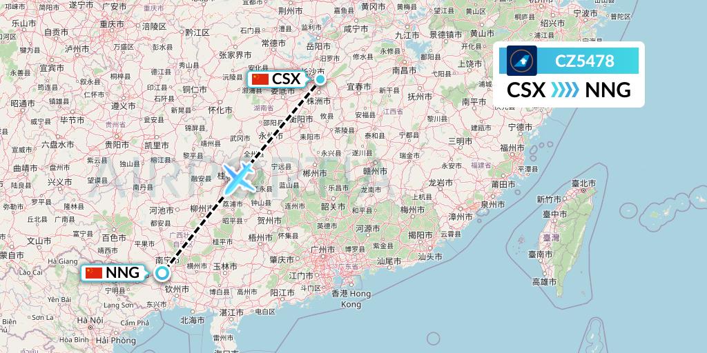 CZ5478 China Southern Airlines Flight Map: Changsha to Nanning
