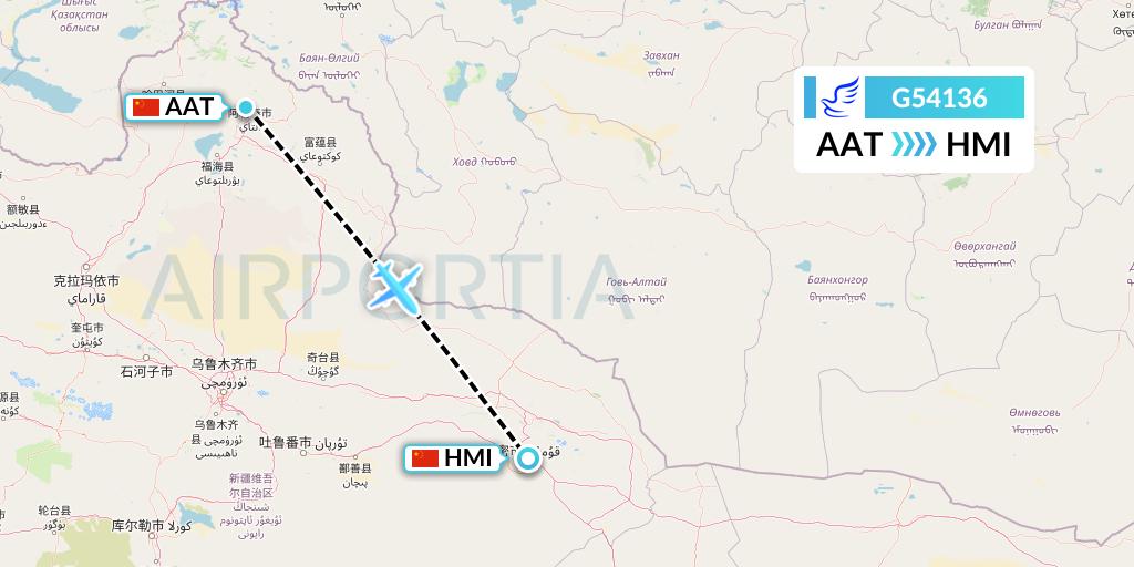 G54136 China Express Airlines Flight Map: Altay to Hami City