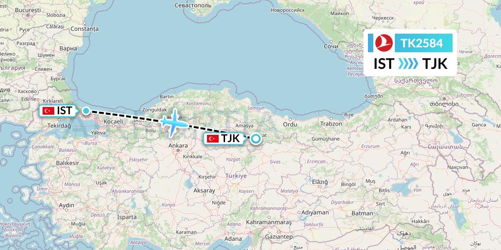 TK2584 Turkish Airlines Flight Map: Istanbul to Tokat