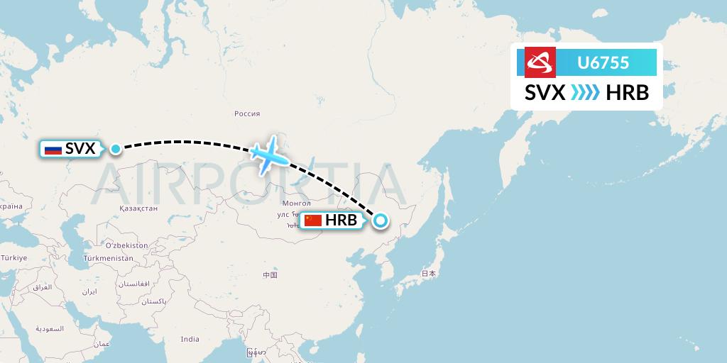 U6755 Ural Airlines Flight Map: Yekaterinburg to Harbin