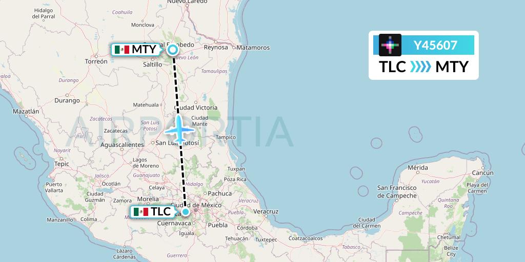 Y45607 Volaris Flight Map: Mexico City to Monterrey