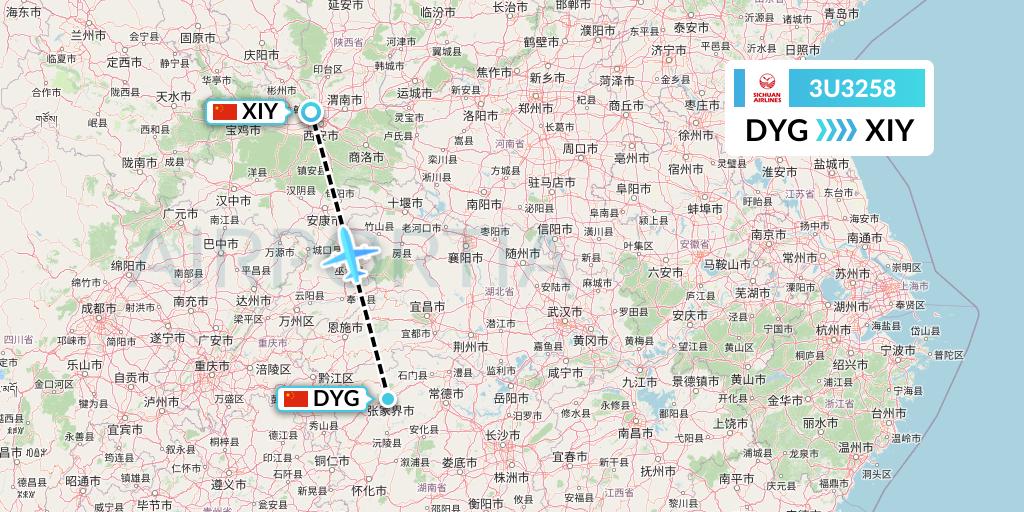 3U3258 Sichuan Airlines Flight Map: Dayong to Xi'an