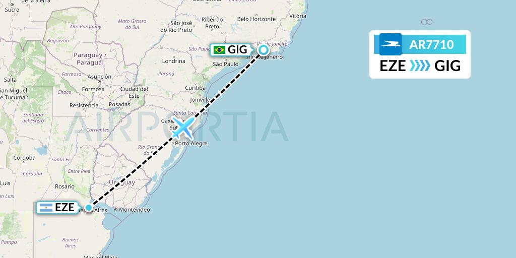 AR7710 Aerolineas Argentinas Flight Map: Buenos Aires to Rio de Janeiro