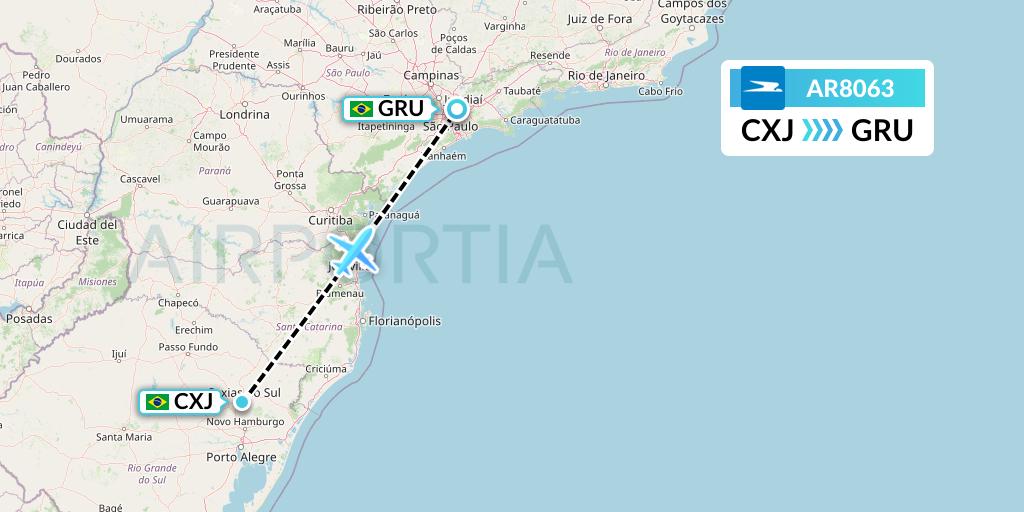 AR8063 Aerolineas Argentinas Flight Map: Caxias do Sul to Sao Paulo