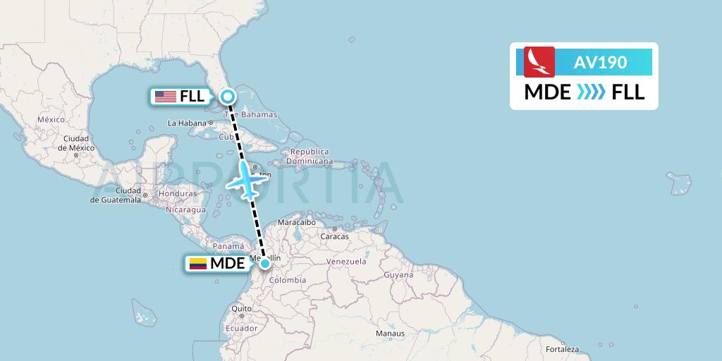 AV190 Avianca Flight Map: Medellin to Fort Lauderdale