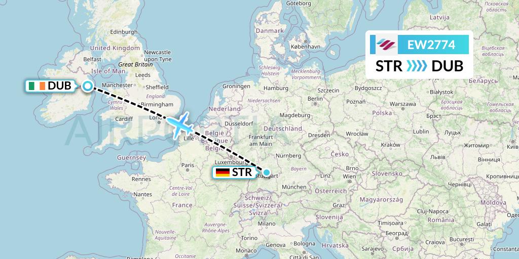 EW2774 Eurowings Flight Map: Stuttgart to Dublin