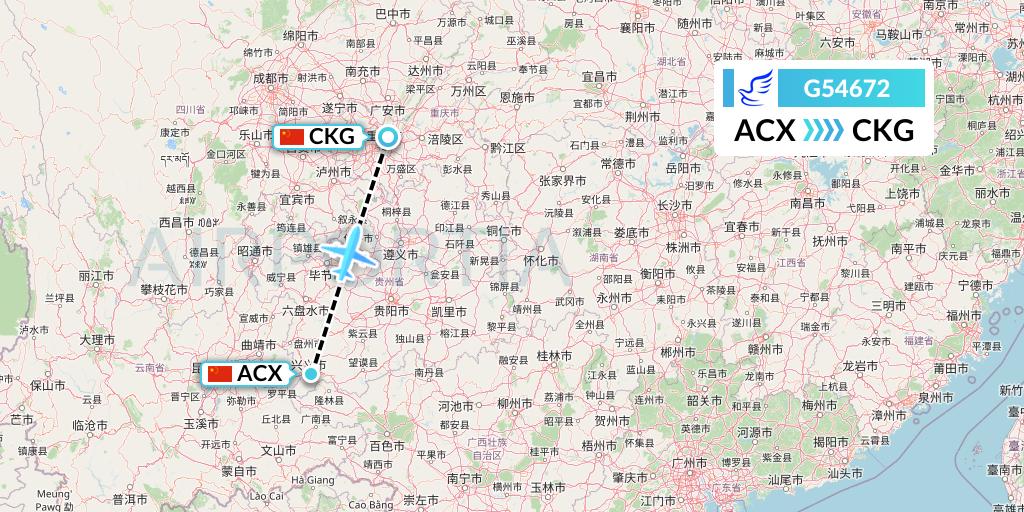G54672 China Express Airlines Flight Map: Xingyi to Chongqing
