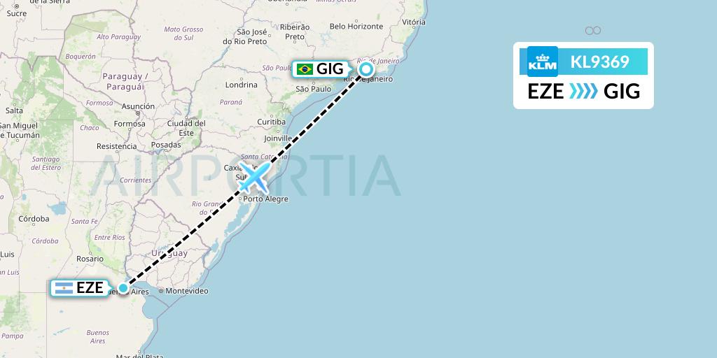 KL9369 KLM Flight Map: Buenos Aires to Rio de Janeiro