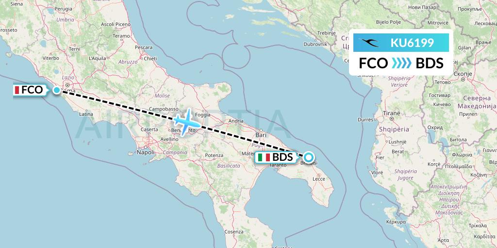 KU6199 Kuwait Airways Flight Map: Rome to Brindisi