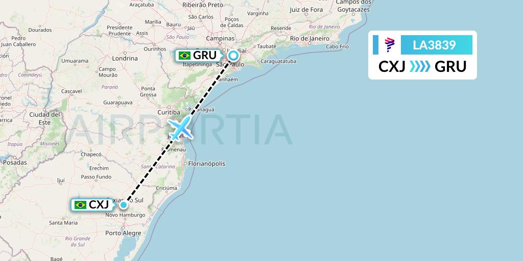 LA3839 LAN Airlines Flight Map: Caxias do Sul to Sao Paulo