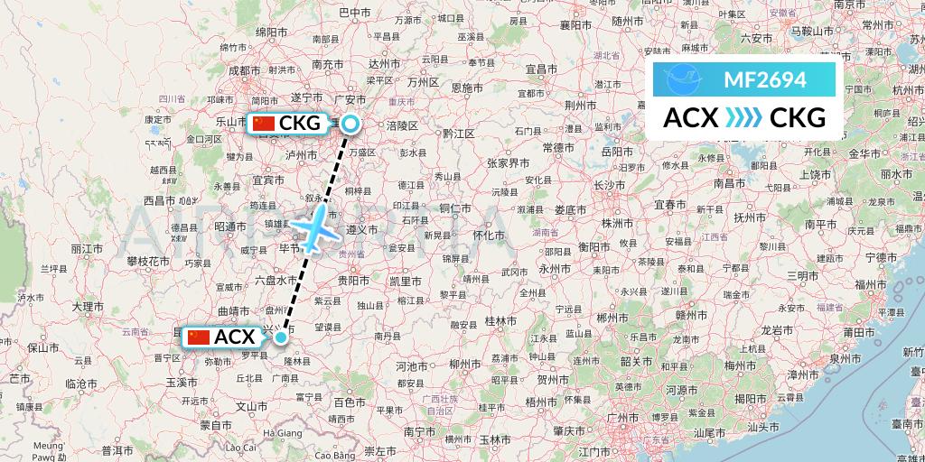 MF2694 Xiamen Airlines Flight Map: Xingyi to Chongqing