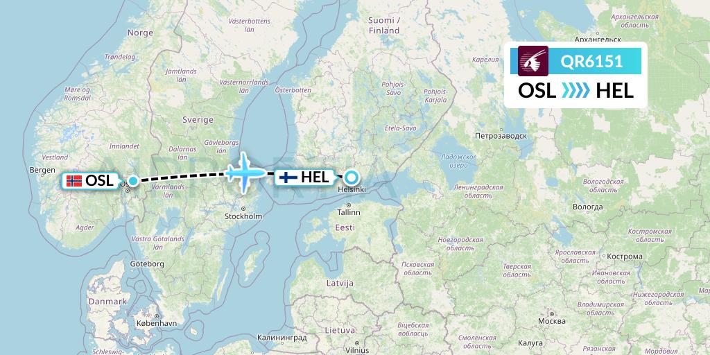 QR6151 Qatar Airways Flight Map: Oslo to Helsinki