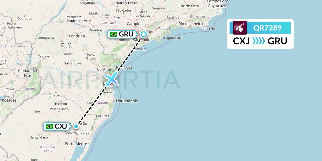 QR7289 Qatar Airways Flight Map: Caxias do Sul to Sao Paulo