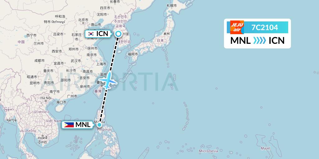 7C2104 Jeju Air Flight Map: Manila to Seoul