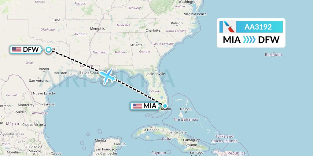 AA3192 American Airlines Flight Map: Miami to Dallas
