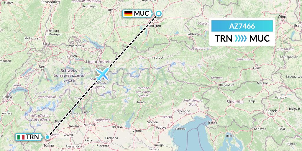 AZ7466 ITA Airways Flight Map: Turin to Munich