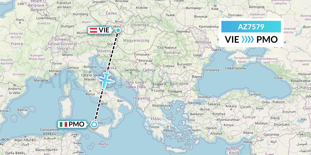 AZ7579 ITA Airways Flight Map: Vienna to Palermo