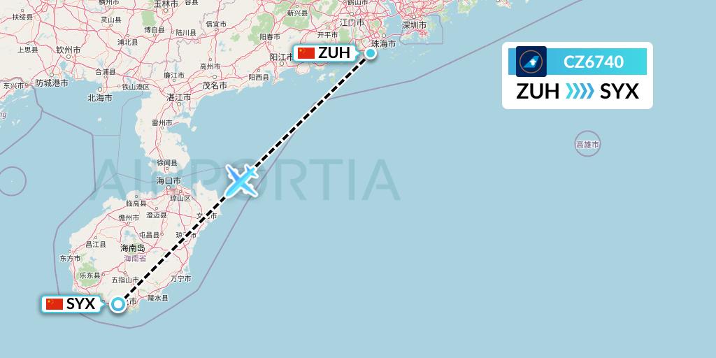 CZ6740 China Southern Airlines Flight Map: Zhuhai to Sanya