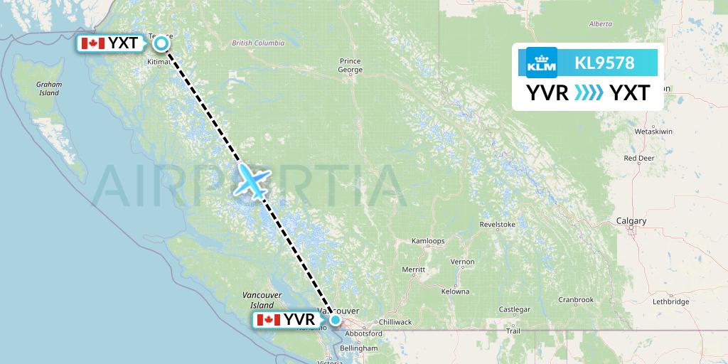 KL9578 KLM Flight Map: Vancouver to Terrace
