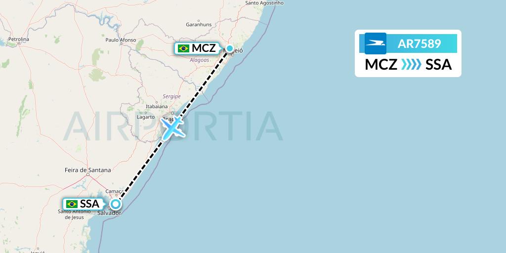 AR7589 Aerolineas Argentinas Flight Map: Maceio to Salvador