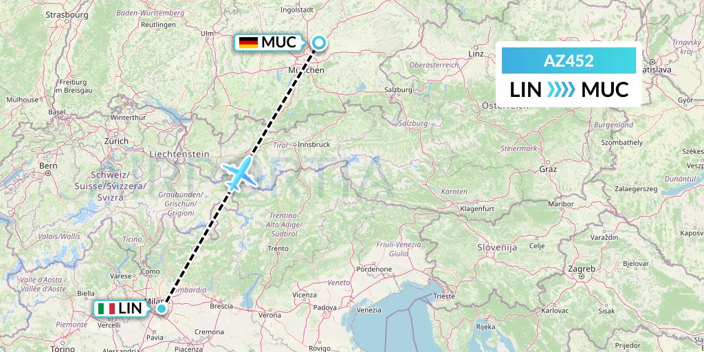 AZ452 ITA Airways Flight Map: Milan to Munich