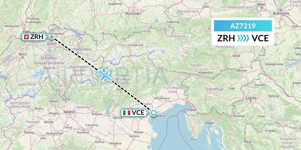 AZ7219 ITA Airways Flight Map: Zurich to Venice