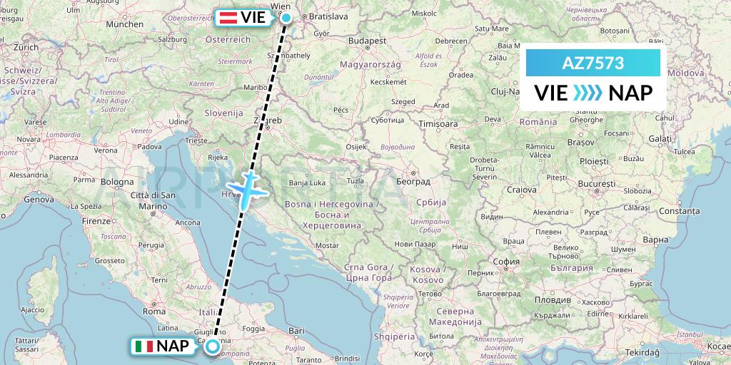 AZ7573 ITA Airways Flight Map: Vienna to Naples