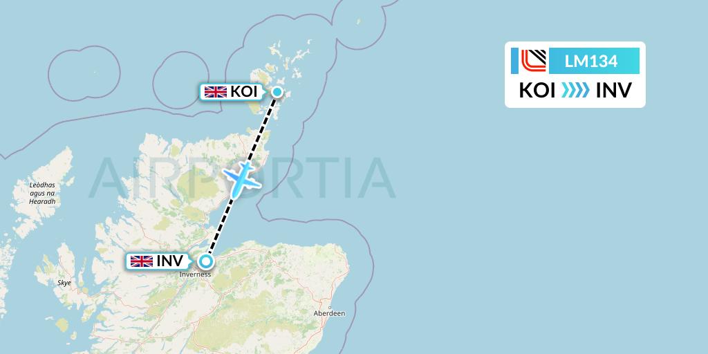 LM134 Loganair Flight Map: Kirkwall to Inverness