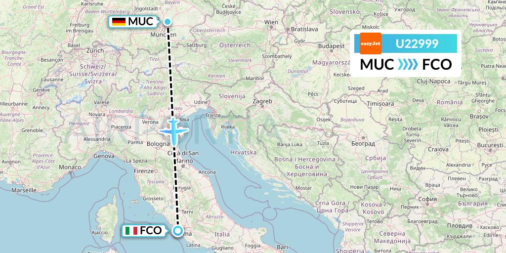 U22999 EasyJet Flight Map: Munich to Rome