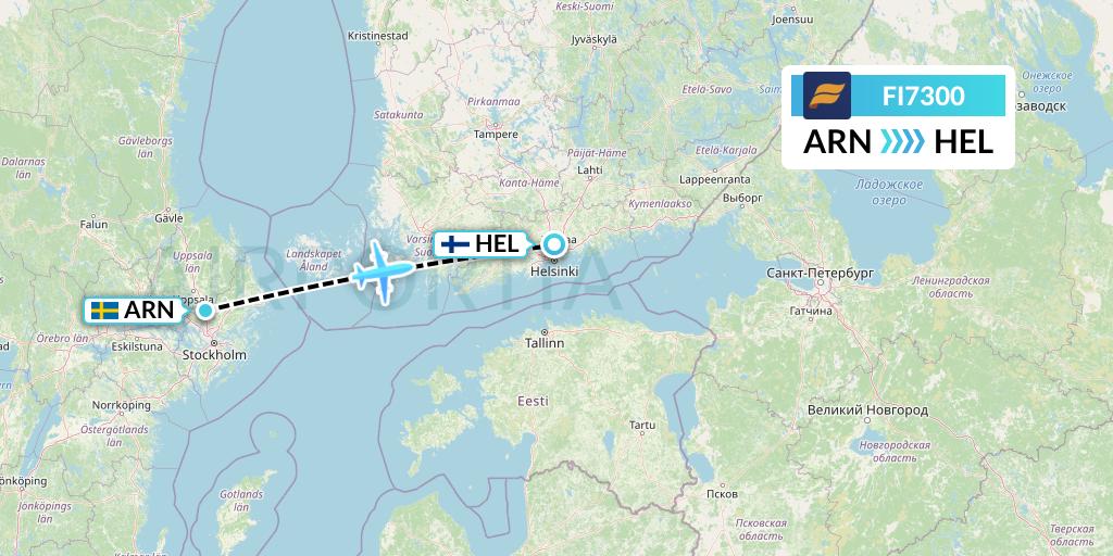 FI7300 Icelandair Flight Map: Stockholm to Helsinki