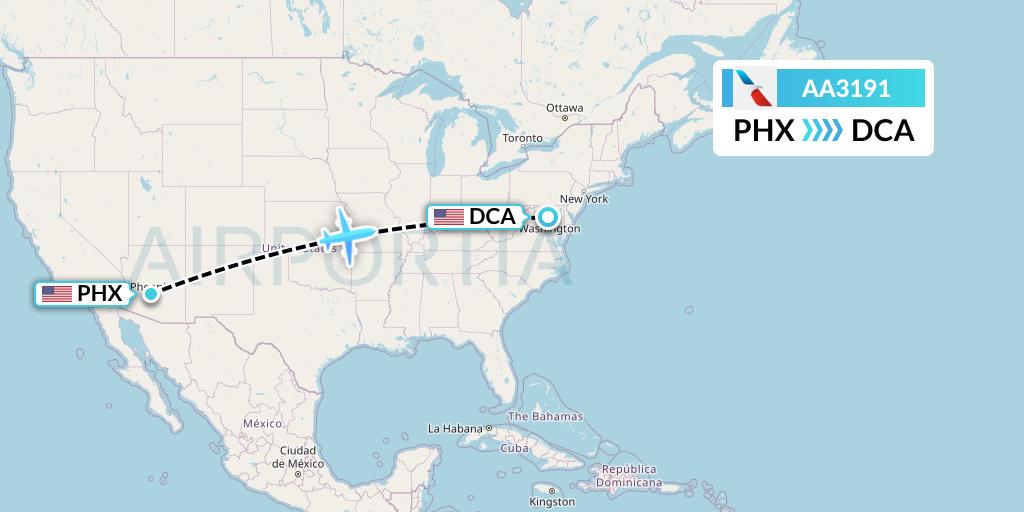 AA3191 American Airlines Flight Map: Phoenix to Washington